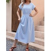 image:imageANRABESS Womens Summer Midi Dress Striped Casual Short Sleeve Crewneck Empire Waist 2026 Flowy Long Beach Dress with PocketsLight Blue Gingham