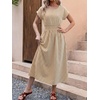 image:imageANRABESS Womens Summer Midi Dress Striped Casual Short Sleeve Crewneck Empire Waist 2026 Flowy Long Beach Dress with PocketsLight Brown Gingham