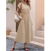 image:imageANRABESS Womens Summer Midi Dress Striped Casual Short Sleeve Crewneck Empire Waist 2026 Flowy Long Beach Dress with PocketsLight Brown Gingham
