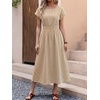 image:imageANRABESS Womens Summer Midi Dress Striped Casual Short Sleeve Crewneck Empire Waist 2026 Flowy Long Beach Dress with PocketsLight Brown Gingham