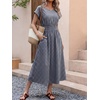 image:imageANRABESS Womens Summer Midi Dress Striped Casual Short Sleeve Crewneck Empire Waist 2026 Flowy Long Beach Dress with PocketsNavy Gingham