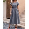 image:imageANRABESS Womens Summer Midi Dress Striped Casual Short Sleeve Crewneck Empire Waist 2026 Flowy Long Beach Dress with PocketsNavy Gingham