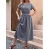 image:imageANRABESS Womens Summer Midi Dress Striped Casual Short Sleeve Crewneck Empire Waist 2026 Flowy Long Beach Dress with PocketsNavy Gingham