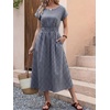 image:imageANRABESS Womens Summer Midi Dress Striped Casual Short Sleeve Crewneck Empire Waist 2026 Flowy Long Beach Dress with PocketsNavy Gingham
