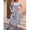 image:imageANRABESS Womens Summer Midi Dress Striped Casual Short Sleeve Crewneck Empire Waist 2026 Flowy Long Beach Dress with PocketsNavy White Stripe