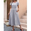 image:imageANRABESS Womens Summer Midi Dress Striped Casual Short Sleeve Crewneck Empire Waist 2026 Flowy Long Beach Dress with PocketsNavy White Stripe