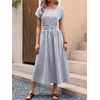 image:imageANRABESS Womens Summer Midi Dress Striped Casual Short Sleeve Crewneck Empire Waist 2026 Flowy Long Beach Dress with PocketsNavy White Stripe