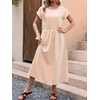image:imageANRABESS Womens Summer Midi Dress Striped Casual Short Sleeve Crewneck Empire Waist 2026 Flowy Long Beach Dress with PocketsOrange White Stripe