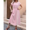 image:imageANRABESS Womens Summer Midi Dress Striped Casual Short Sleeve Crewneck Empire Waist 2026 Flowy Long Beach Dress with PocketsPink Gingham