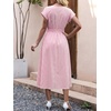image:imageANRABESS Womens Summer Midi Dress Striped Casual Short Sleeve Crewneck Empire Waist 2026 Flowy Long Beach Dress with PocketsPink Gingham