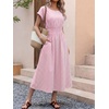 image:imageANRABESS Womens Summer Midi Dress Striped Casual Short Sleeve Crewneck Empire Waist 2026 Flowy Long Beach Dress with PocketsPink Gingham