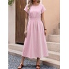 image:imageANRABESS Womens Summer Midi Dress Striped Casual Short Sleeve Crewneck Empire Waist 2026 Flowy Long Beach Dress with PocketsPink Gingham