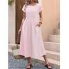 image:imageANRABESS Womens Summer Midi Dress Striped Casual Short Sleeve Crewneck Empire Waist 2026 Flowy Long Beach Dress with PocketsPink White Stripe