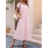image:imageANRABESS Womens Summer Midi Dress Striped Casual Short Sleeve Crewneck Empire Waist 2026 Flowy Long Beach Dress with PocketsPink White Stripe