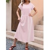 image:imageANRABESS Womens Summer Midi Dress Striped Casual Short Sleeve Crewneck Empire Waist 2026 Flowy Long Beach Dress with PocketsPink White Stripe