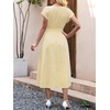 image:imageANRABESS Womens Summer Midi Dress Striped Casual Short Sleeve Crewneck Empire Waist 2026 Flowy Long Beach Dress with PocketsYellow White Stripe