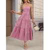 image:imageANRABESS Womens Summer Midi Dresses Casual Striped Plaid Sleeveless Flowy Maxi Dress 2026 Beach Vacation SundressRed White Plaid