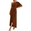 image:imageANRABESS Womens One Shoulder Formal Midi Dresses 2026 Summer Wrap High Slit Beach Wedding Guest Party Cocktail Maxi DressRed Brown