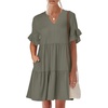 image:imageANRABESS Womens Summer Casual Dress VNeck Ruffle Sleeve Tiered Mini Dress Soft Comfy Fabric with Pockets for AllDay WearArmy Green