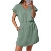 image:imageANRABESS Womens Summer Dresses Casual V Neck Short Sleeve Elastic Waist Mini Tshirt Dress Beach Vacation Sundress with PocketLight Green