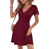 image:imageANRABESS Womens Summer Dresses Short Sleeve Wrap V Neck ALine Floral Mini Dress Causal Flowy Boho Beach Vacation Sundress Burgundy XL