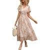 image:imageANRABESS Womens Summer Floral Maxi Dress Casual V Neck Short Sleeve Chiffon Boho Flowy Beach 2026 Wedding Guest Long DressesApricot Flor