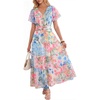 image:imageANRABESS Womens Summer Floral Maxi Dress Short Sleeve Flowy Tulle Wedding Guest Beach Vacation 2026 Spring Party Long DressesWhite Blue Pink Floral