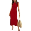 image:imageANRABESS Womens Summer Maxi Dress Casual Crew Neck Tie Waist Split WrinkleFree Fit Tank Long Vacation Dresses 2026 SpringRed