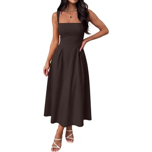 image:imageANRABESS Cocktail Dresses for Women Square Neck A Line Sleeveless Flowy Elegant Formal Wedding Guest Party Maxi Summer DressChocolate