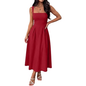 image:imageANRABESS Cocktail Dresses for Women Square Neck A Line Sleeveless Flowy Elegant Formal Wedding Guest Party Maxi Summer DressRed