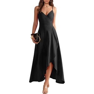 image:imageANRABESS Formal Dresses for Women Evening Party Cocktail Long Dress Split Elegant V Neck Wrap Ruffle Wedding Guest DressesBlack