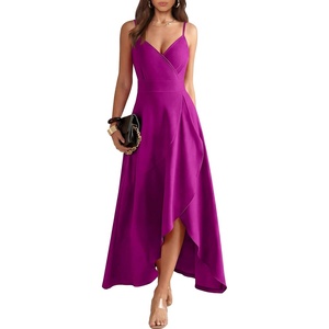 image:imageANRABESS Formal Dresses for Women Evening Party Cocktail Long Dress Split Elegant V Neck Wrap Ruffle Wedding Guest DressesFuchsia