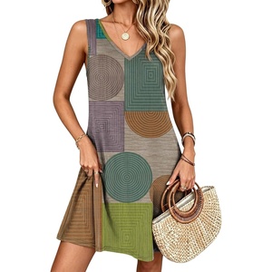 image:imageANRABESS Summer Dress for WomenV Neck Sleeveless SundressLoose FitSoft Travel Vacation OutfitsCute Beach Cover Up ClothesGeometric Color Block