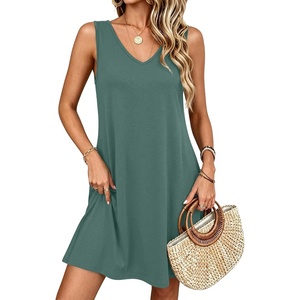 image:imageANRABESS Summer Dress for WomenV Neck Sleeveless SundressLoose FitSoft Travel Vacation OutfitsCute Beach Cover Up ClothesGreen