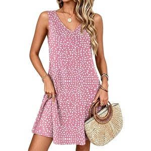 image:imageANRABESS Summer Dress for WomenV Neck Sleeveless SundressLoose FitSoft Travel Vacation OutfitsCute Beach Cover Up ClothesPink White Dot