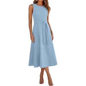image:imageANRABESS Women Formal Sleeveless Midi Dress Elegant Belted ALine Cocktail Dress for Wedding Guest Work Party SummerLight Blue