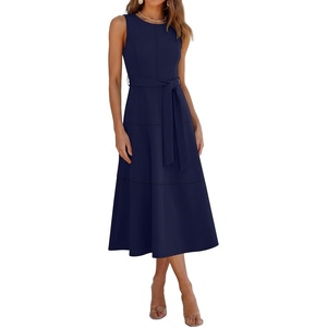 image:imageANRABESS Women Formal Sleeveless Midi Dress Elegant Belted ALine Cocktail Dress for Wedding Guest Work Party SummerNavy Blue