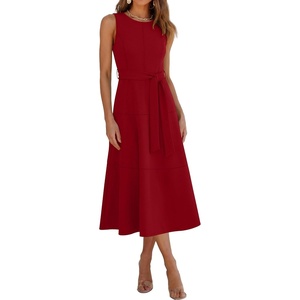 image:imageANRABESS Women Formal Sleeveless Midi Dress Elegant Belted ALine Cocktail Dress for Wedding Guest Work Party SummerRed