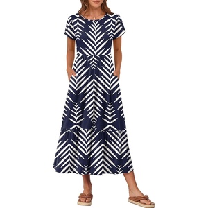 image:imageANRABESS Women Summer Casual Short Sleeve Maxi Dresses A Line Flowy T Shirt Dress 2026 Beach Vacation Sundress with PocketsNavy White Leaf Floral