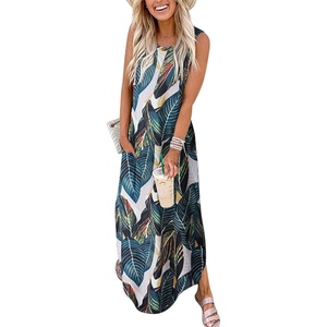 image:imageANRABESS Women Summer Maxi Dress Beach Vacation Sundress Sleeveless Casual Loose Shirt Dresses 2026 Travel OutfitsPrinted Leaves