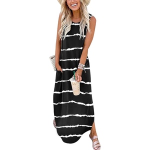 image:imageANRABESS Women Summer Maxi Dress Beach Vacation Sundress Sleeveless Casual Loose Shirt Dresses 2026 Travel OutfitsStripe Black White