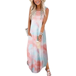 image:imageANRABESS Women Summer Maxi Dress Beach Vacation Sundress Sleeveless Casual Loose Shirt Dresses 2026 Travel OutfitsTie Dye Rainbow