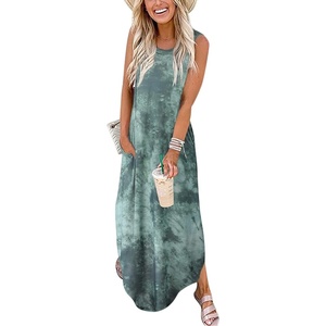 image:imageANRABESS Women Summer Maxi Dress Beach Vacation Sundress Sleeveless Casual Loose Shirt Dresses 2026 Travel OutfitsTie Dye Tea Green