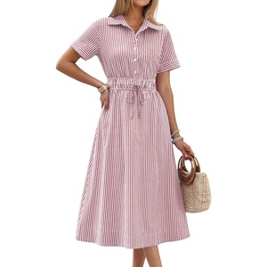 image:imageANRABESS Women Summer Short Sleeve Midi Dress Striped amp Gingham Casual ALine Button Collar Shirt Dress Beach amp VacationRed White Stripe
