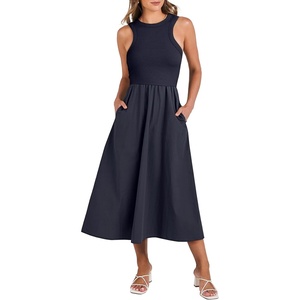 image:imageANRABESS Womens 2026 Summer Casual Maxi Dress A line Tiered Flowy Sleeveless Crewneck T Shirt Beach Travel Long DressesNavy Blue