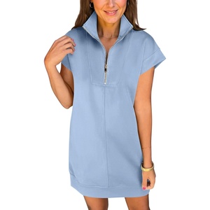 image:imageANRABESS Womens Cap Sleeve Half Zip Dress Casual Soft Summer TShirt Dresses with Pockets for Travel Vacation amp Daily WearLight Blue