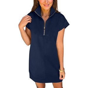 image:imageANRABESS Womens Cap Sleeve Half Zip Dress Casual Soft Summer TShirt Dresses with Pockets for Travel Vacation amp Daily WearNavy Blue