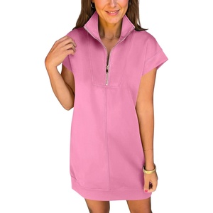 image:imageANRABESS Womens Cap Sleeve Half Zip Dress Casual Soft Summer TShirt Dresses with Pockets for Travel Vacation amp Daily WearPink