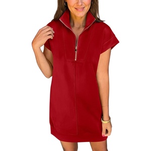 image:imageANRABESS Womens Cap Sleeve Half Zip Dress Casual Soft Summer TShirt Dresses with Pockets for Travel Vacation amp Daily WearRed