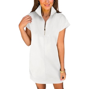 image:imageANRABESS Womens Cap Sleeve Half Zip Dress Casual Soft Summer TShirt Dresses with Pockets for Travel Vacation amp Daily WearWhite